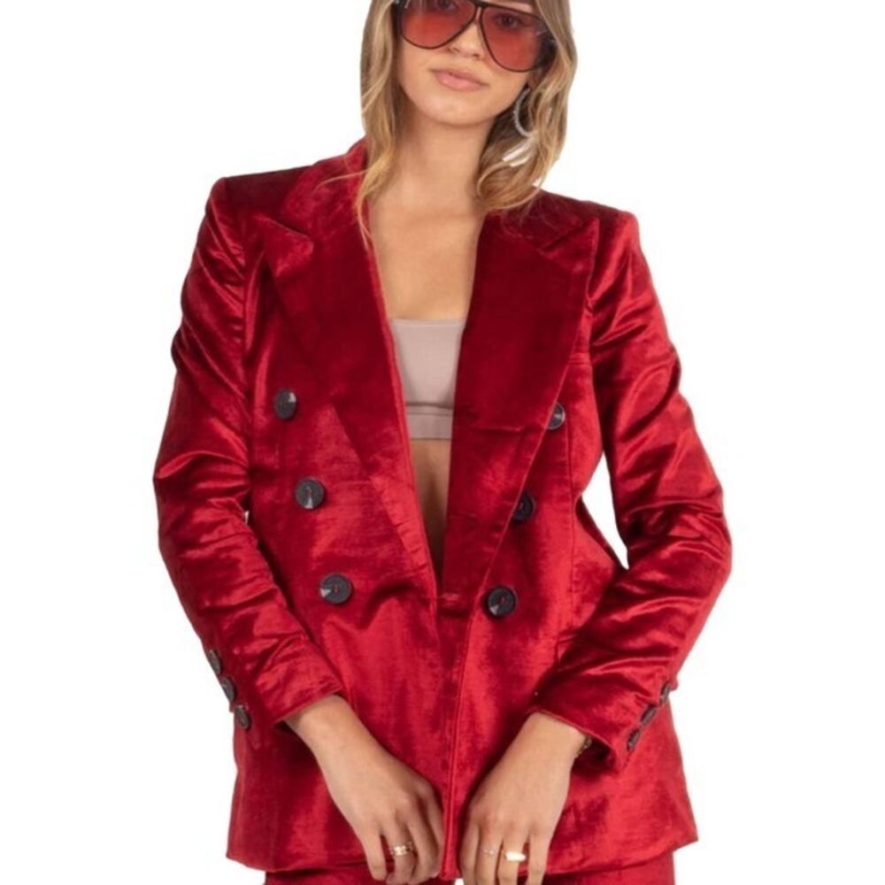 NWOT Free People Velvet Ashby Bright Red Double Breasted Blazer Jacket XS